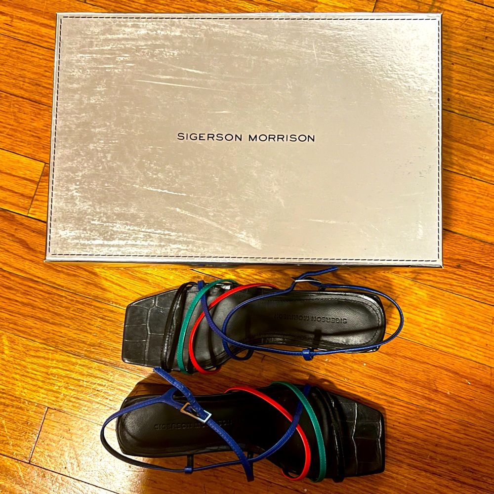 Strappy Color Block Leather Sandals